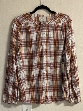 St. John's Bay Plaid Button-Up Shirt - White with Brown & Mustard